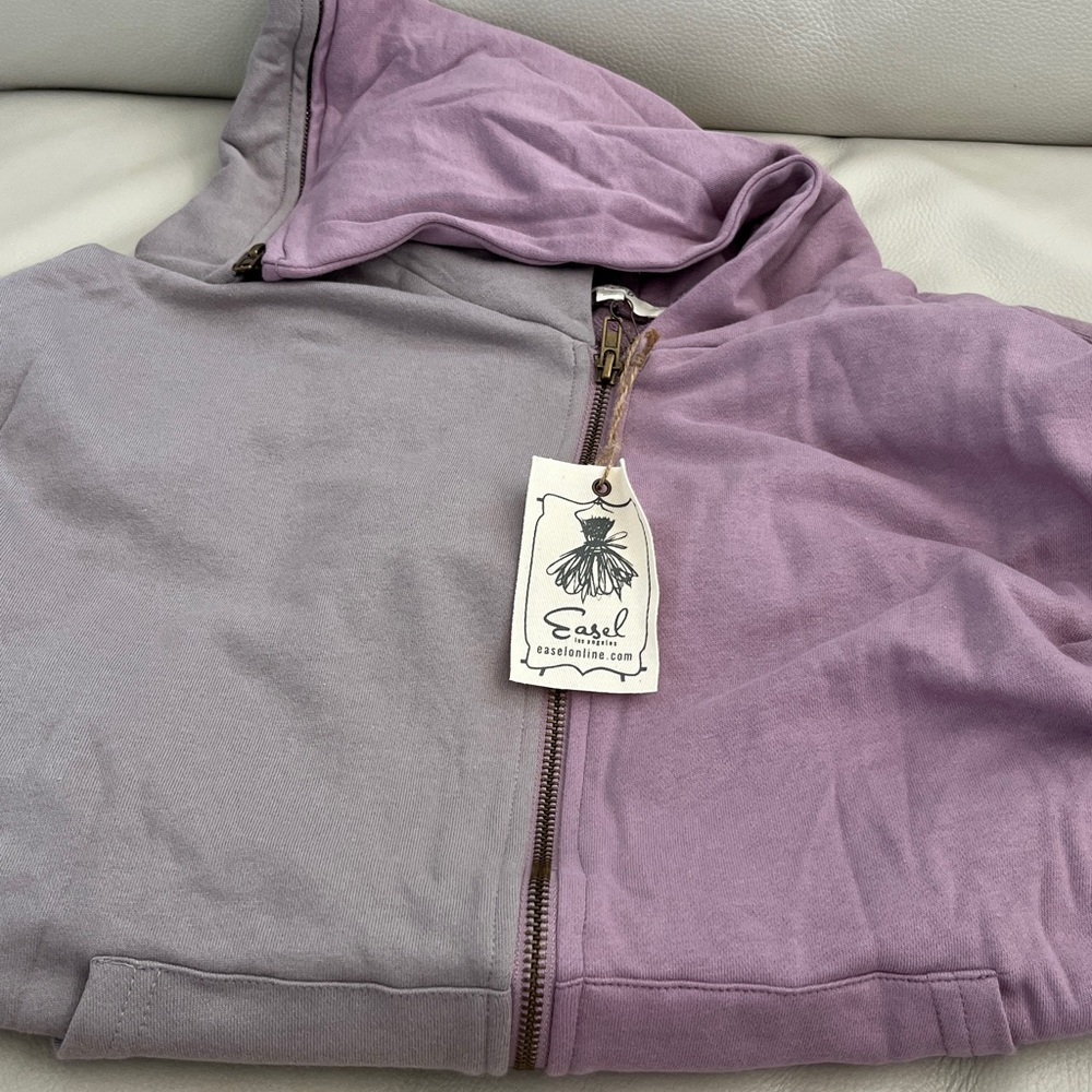 NWT Easel Two-Tone All Cotton Zip Hoodie in Dove Gray & Soft Purple
